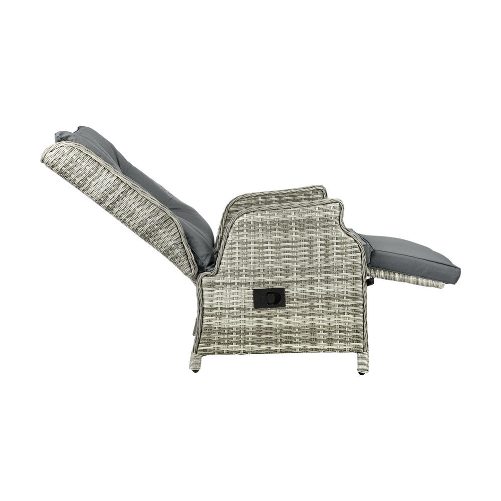Livsip Outdoor Recliners Sun Lounger & Table Set of 3 Grey