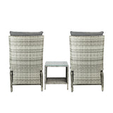 Livsip Outdoor Recliners Sun Lounger & Table Set of 3 Grey