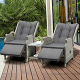 Livsip Outdoor Recliners Sun Lounger & Table Set of 3 Grey - Extra Image