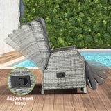 Livsip Outdoor Recliners Sun Lounger & Table Set of 3 Grey - Rear View
