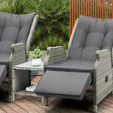 Livsip Outdoor Recliners Sun Lounger & Table Set of 3 Grey - Front View