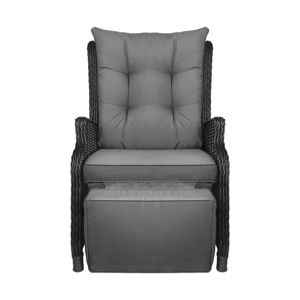 Livsip Outdoor Recliner with Adjustable Footrest Black