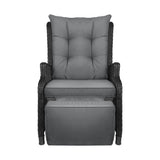 Livsip Outdoor Recliner with Adjustable Footrest Black - Close-Up Angle