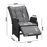 Livsip Outdoor Recliner with Adjustable Footrest Black - Front View