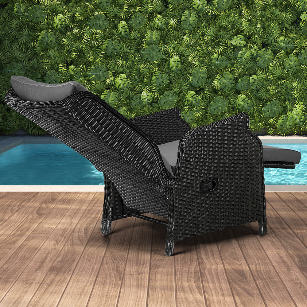 Livsip Outdoor Recliner with Adjustable Footrest Black