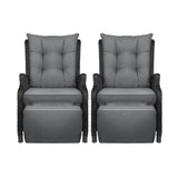 Livsip Sun Lounge Wicker Recliner 2 Pieces Black