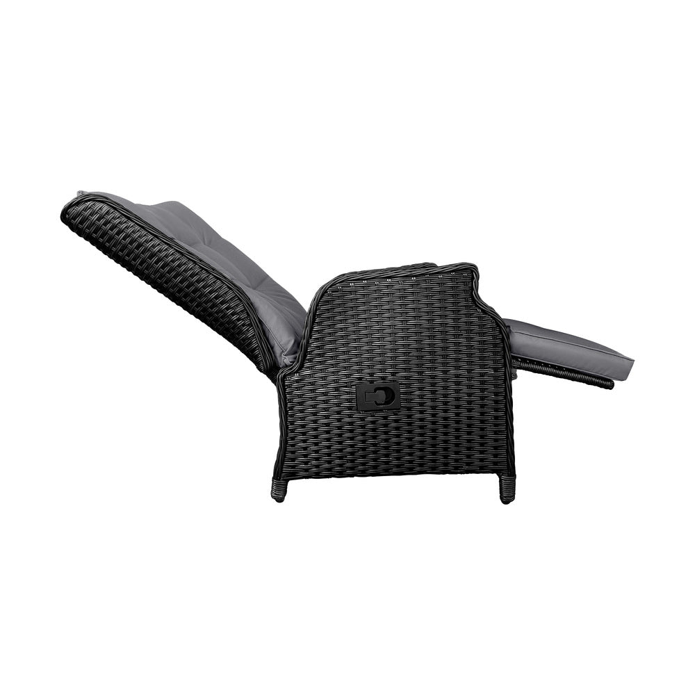 Livsip Sun Lounge Wicker Recliner 2 Pieces Black