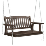 Gardeon Porch Swing Chair With Chain Outdoor Furniture Wooden Bench 2 Seat Brown - Close-Up Angle