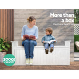 Gardeon Outdoor Storage Bench Box 129cm Wooden Garden Toy Chest Sheds Patio Furniture XL White - Rear View