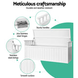 Gardeon Outdoor Storage Bench Box 129cm Wooden Garden Toy Chest Sheds Patio Furniture XL White - Close-Up Angle