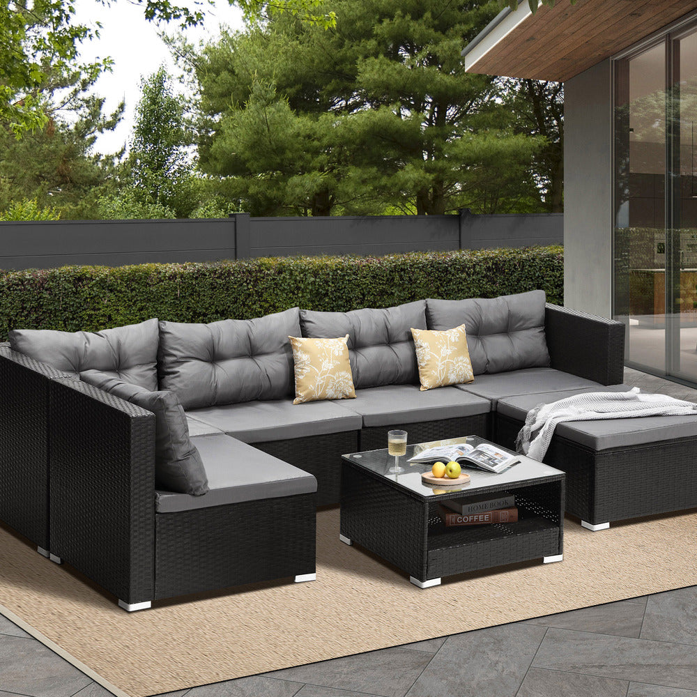 Livsip Outdoor Lounge Setting 7pc Wicker Sofa Set Rattan