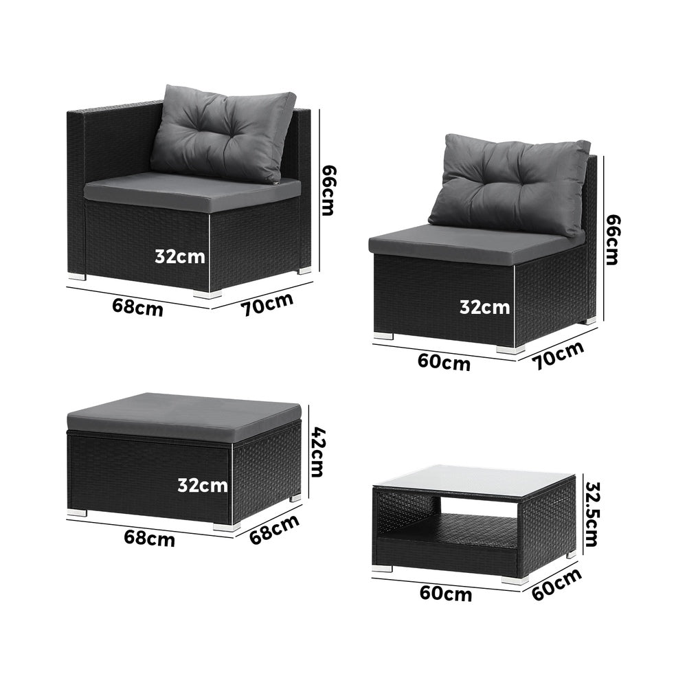 Livsip Outdoor Lounge Setting 7pc Wicker Sofa Set Rattan