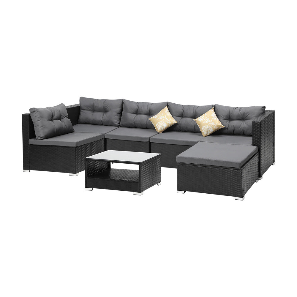 Livsip Outdoor Lounge Setting 7pc Wicker Sofa Set Rattan
