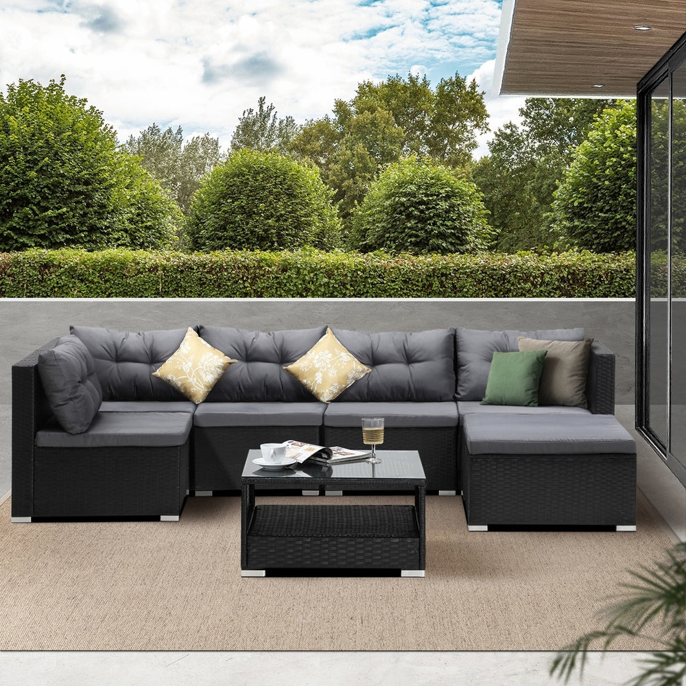 Livsip Outdoor Lounge Setting 7pc Wicker Sofa Set Rattan