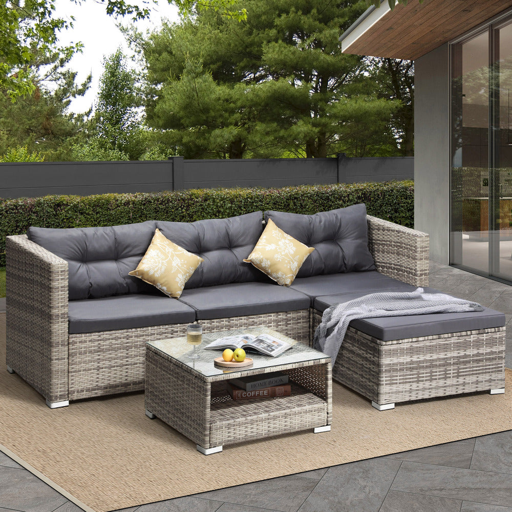 Livsip Outdoor Lounge Setting 5pc Wicker Sofa Set Rattan