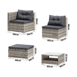 Livsip Outdoor Lounge Setting 5pc Wicker Sofa Set Rattan - 45-Degree Angle