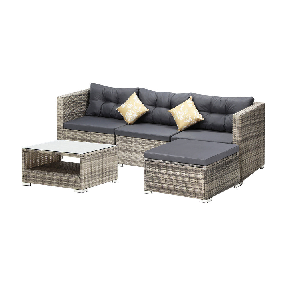 Livsip Outdoor Lounge Setting 5pc Wicker Sofa Set Rattan