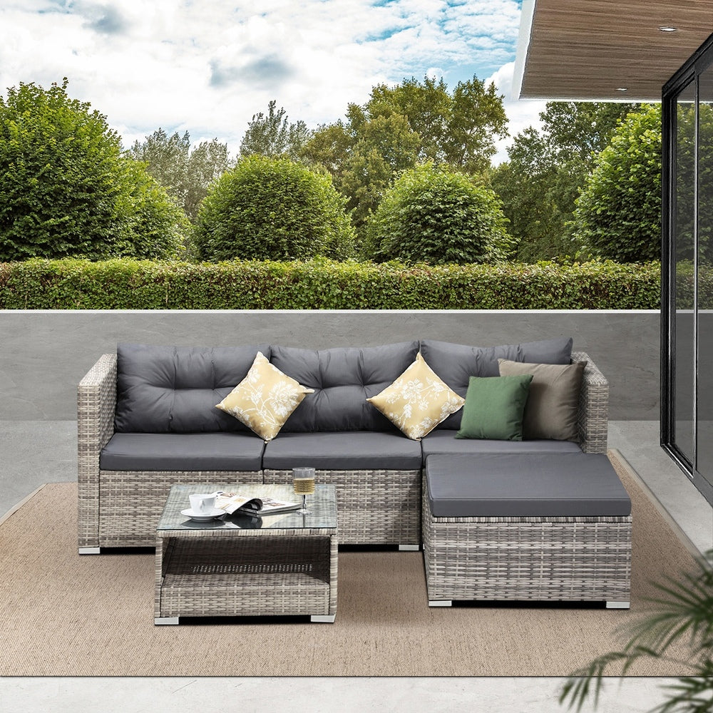 Livsip Outdoor Lounge Setting 5pc Wicker Sofa Set Rattan