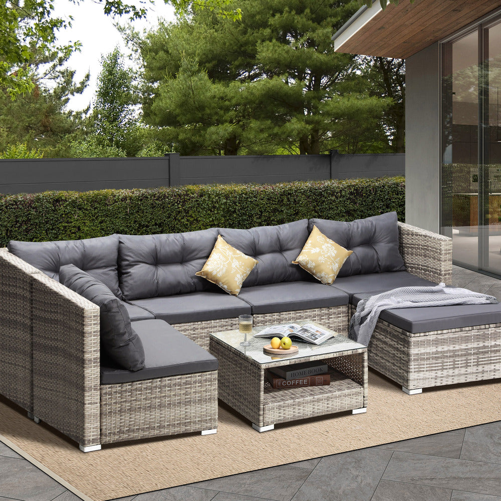 Livsip 6 Seater Outdoor Lounge Set Wicker Sofa Rattan