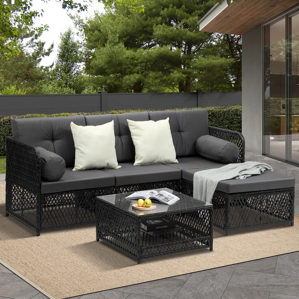 Livsip Outdoor Sofa Set 4 Seater Wicker Corner Modular Setting