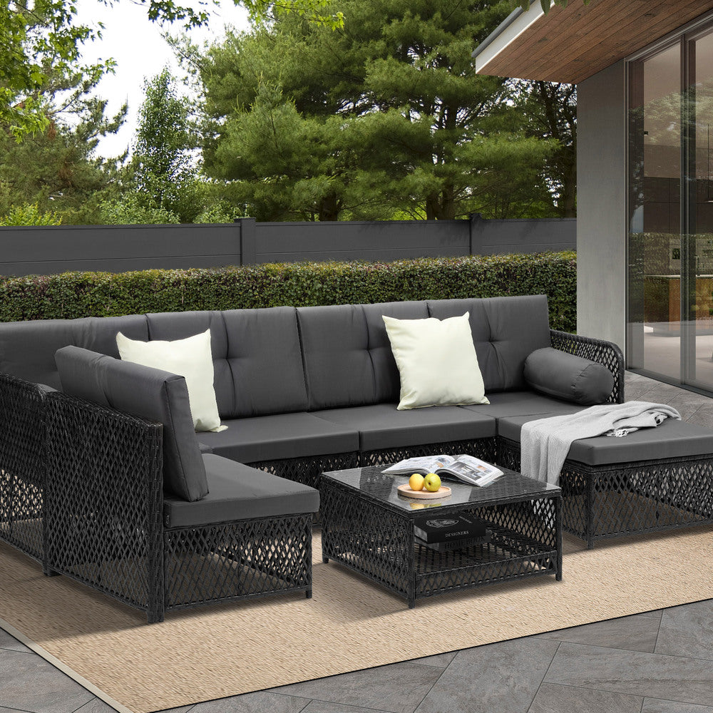 Livsip Outdoor Sofa Set 6 Seater Wicker Rattan Lounge Setting