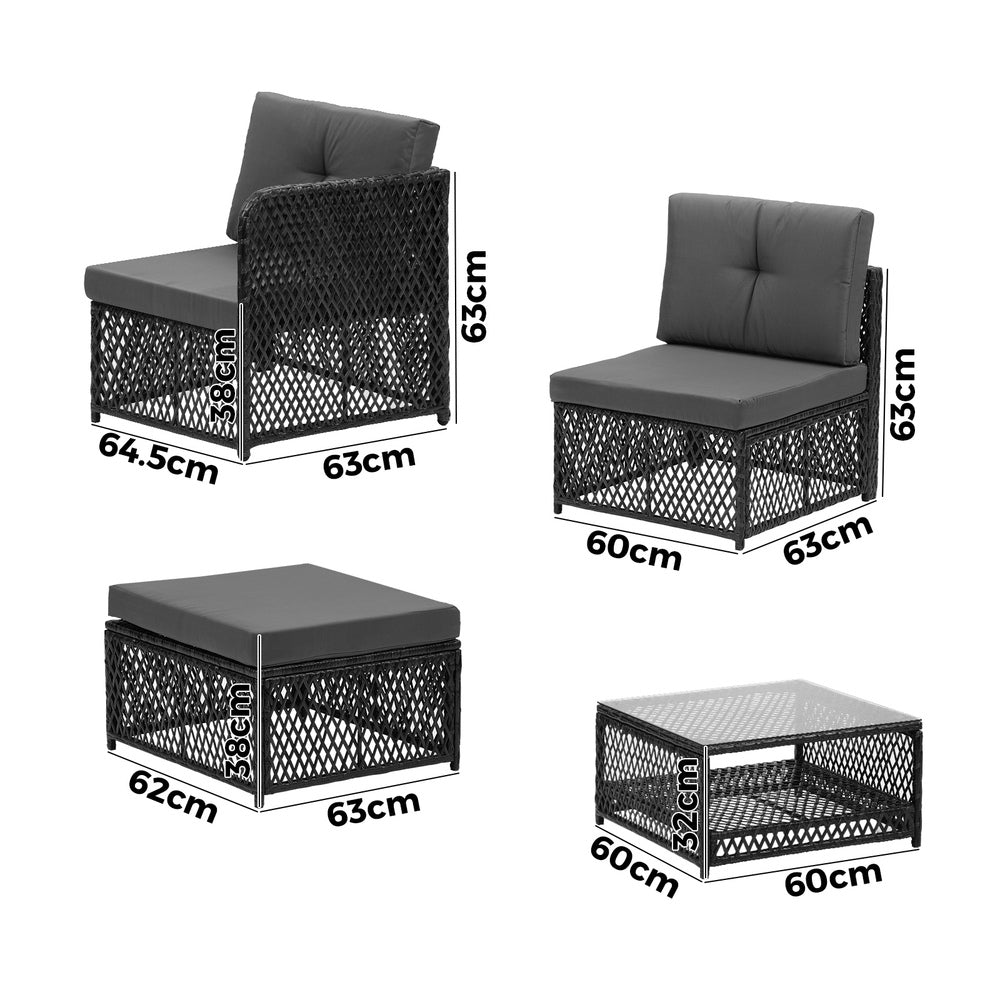 Livsip Outdoor Sofa Set 6 Seater Wicker Rattan Lounge Setting
