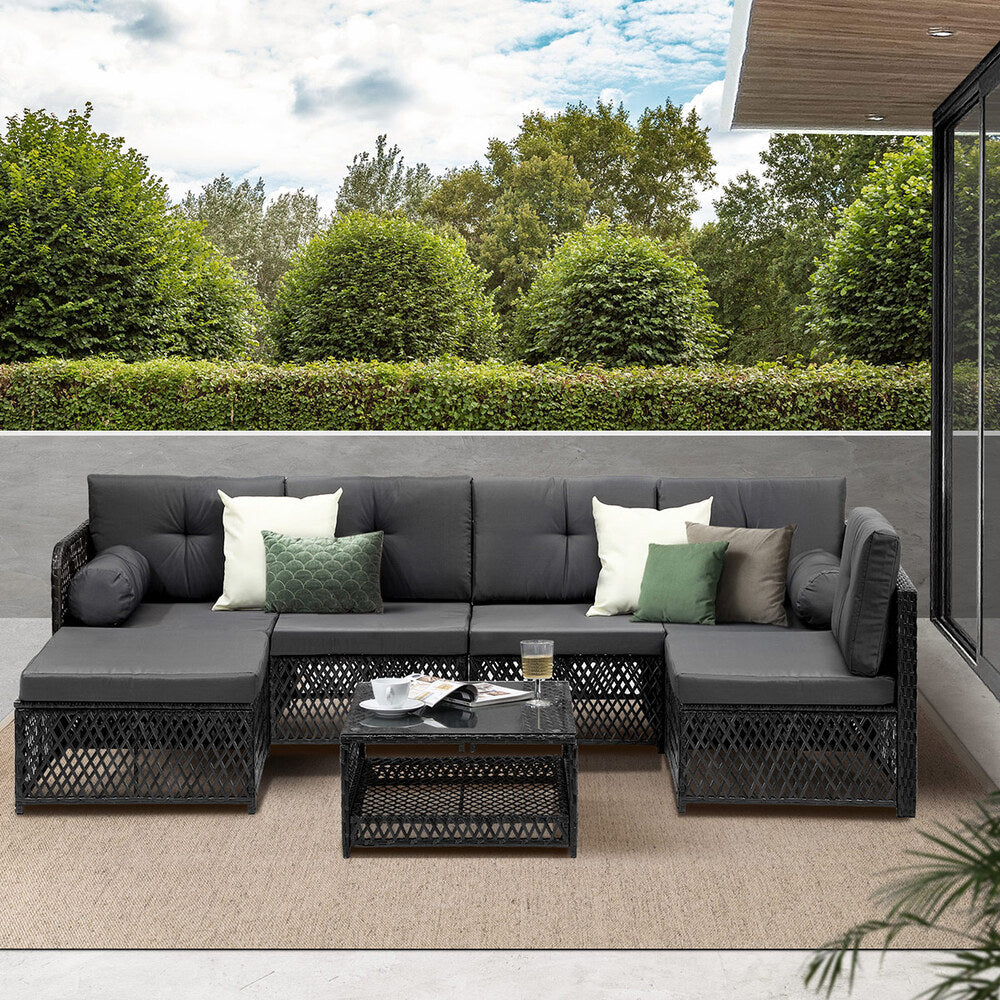 Livsip Outdoor Sofa Set 6 Seater Wicker Rattan Lounge Setting