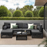 Livsip Outdoor Sofa Set 6 Seater Wicker Rattan Lounge Setting - Front View