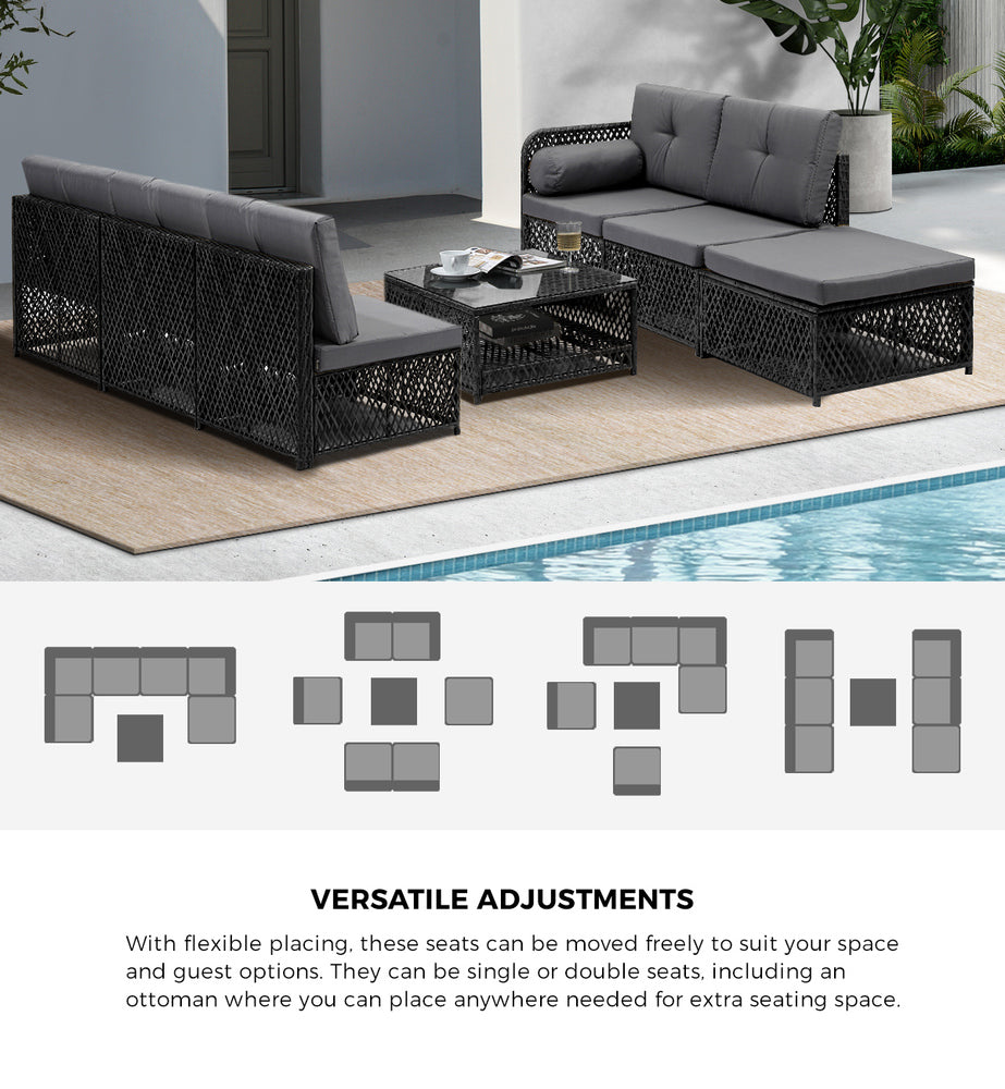 Livsip Outdoor Sofa Set 6 Seater Wicker Rattan Lounge Setting