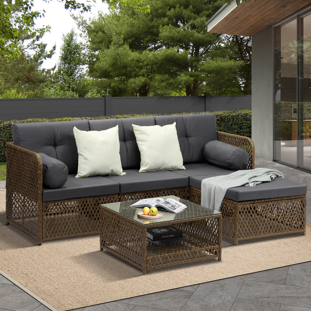 Livsip Outdoor Furniture Lounge Setting 4 Seater Wicker Sofa Set