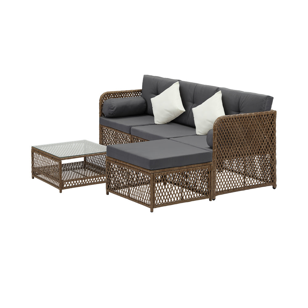 Livsip Outdoor Furniture Lounge Setting 4 Seater Wicker Sofa Set