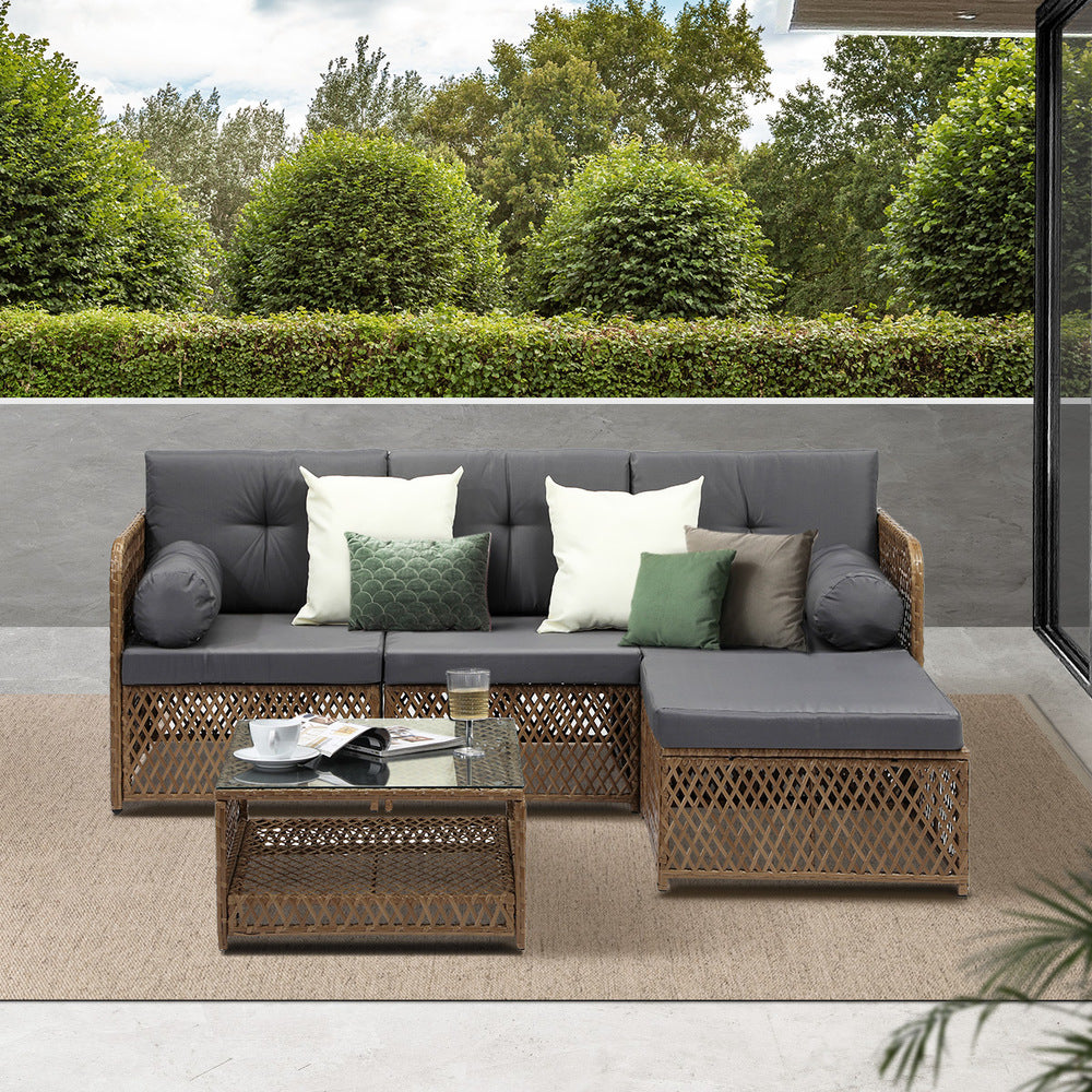 Livsip Outdoor Furniture Lounge Setting 4 Seater Wicker Sofa Set
