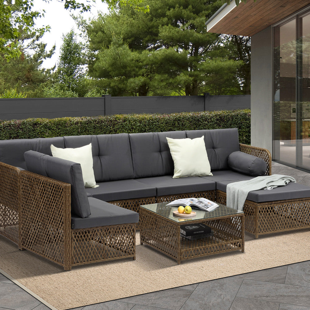 Livsip Outdoor Furniture Lounge Setting 6 Seater Wicker Sofa Set