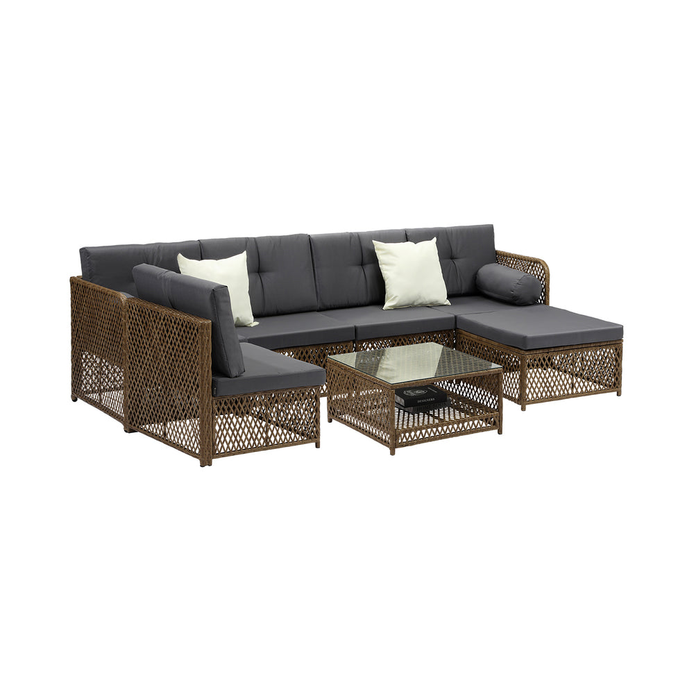 Livsip Outdoor Furniture Lounge Setting 6 Seater Wicker Sofa Set