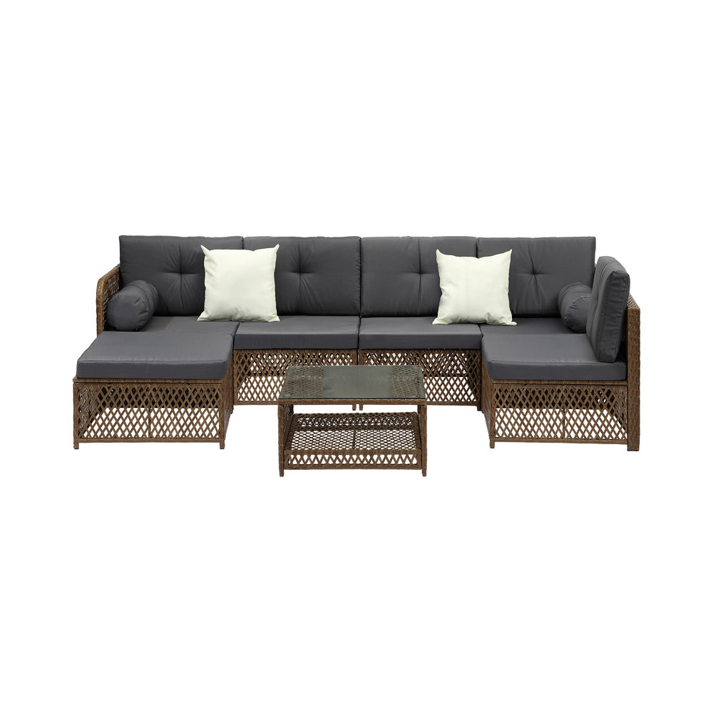 Livsip Outdoor Furniture Lounge Setting 6 Seater Wicker Sofa Set