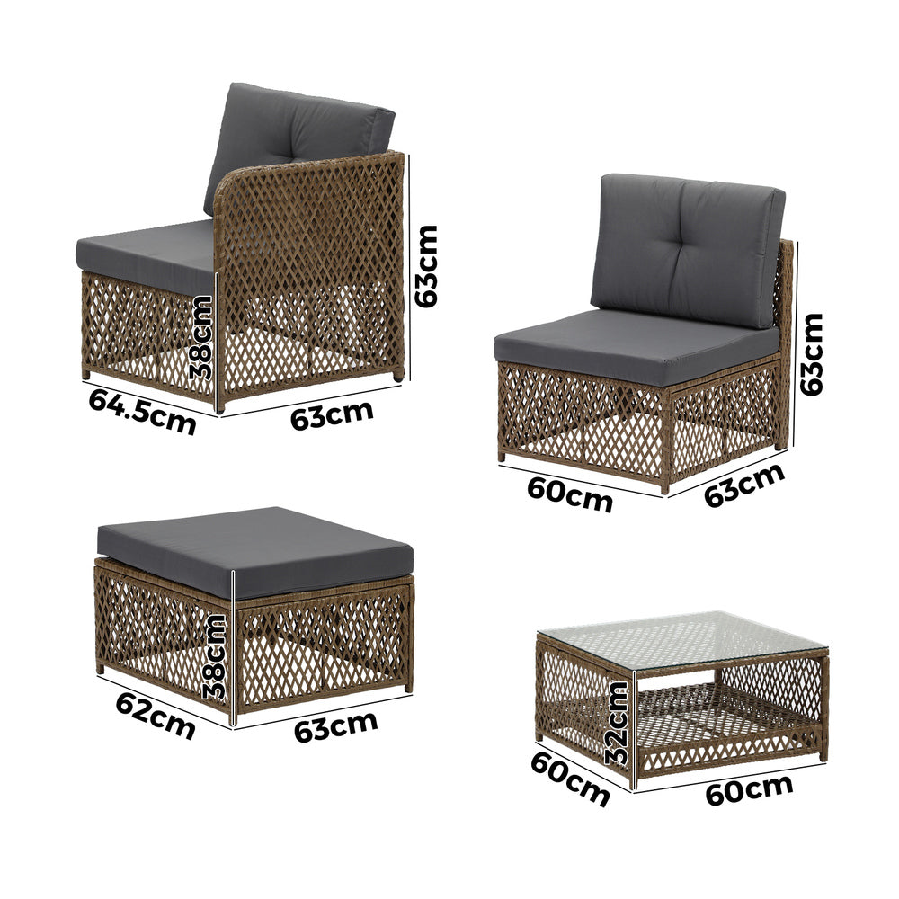 Livsip Outdoor Furniture Lounge Setting 6 Seater Wicker Sofa Set