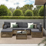 Livsip Outdoor Furniture Lounge Setting 6 Seater Wicker Sofa Set - Close-Up Angle