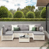 Livsip Outdoor Furniture Sofa Set 7-Piece Wicker Lounge Setting - Front View