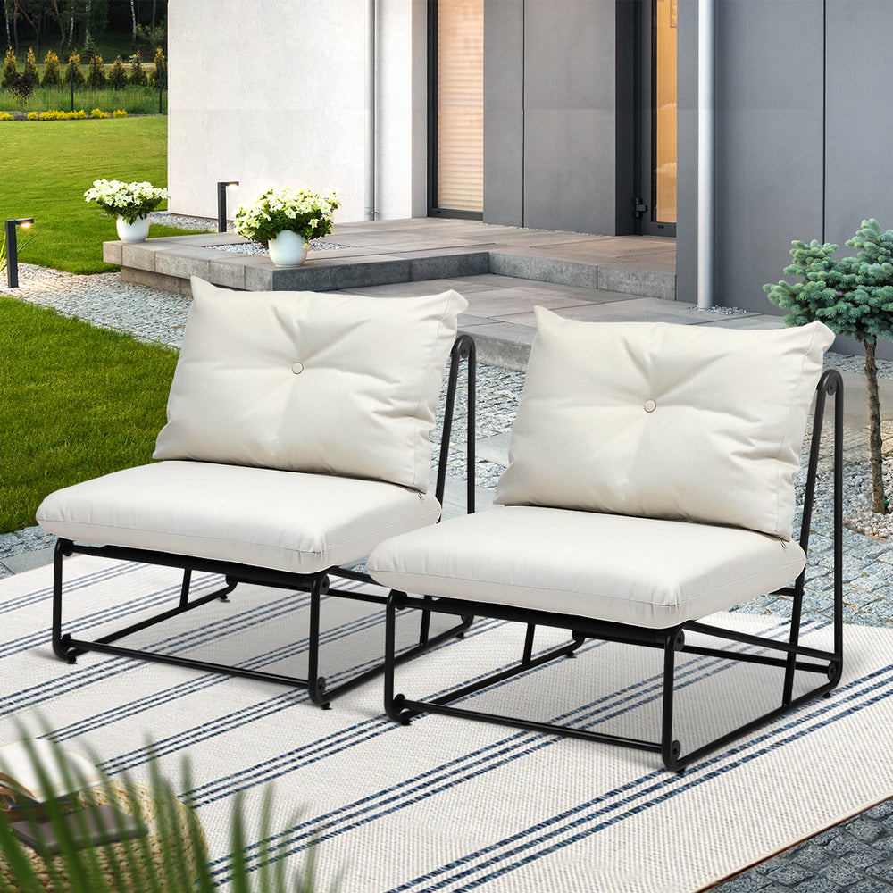Livsip 2PCS Outdoor Dining Chairs Patio Sofa Lounge Chair Beige