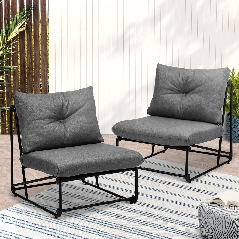 Livsip 2PCS Outdoor Dining Chairs Patio Sofa Lounge Chair Grey