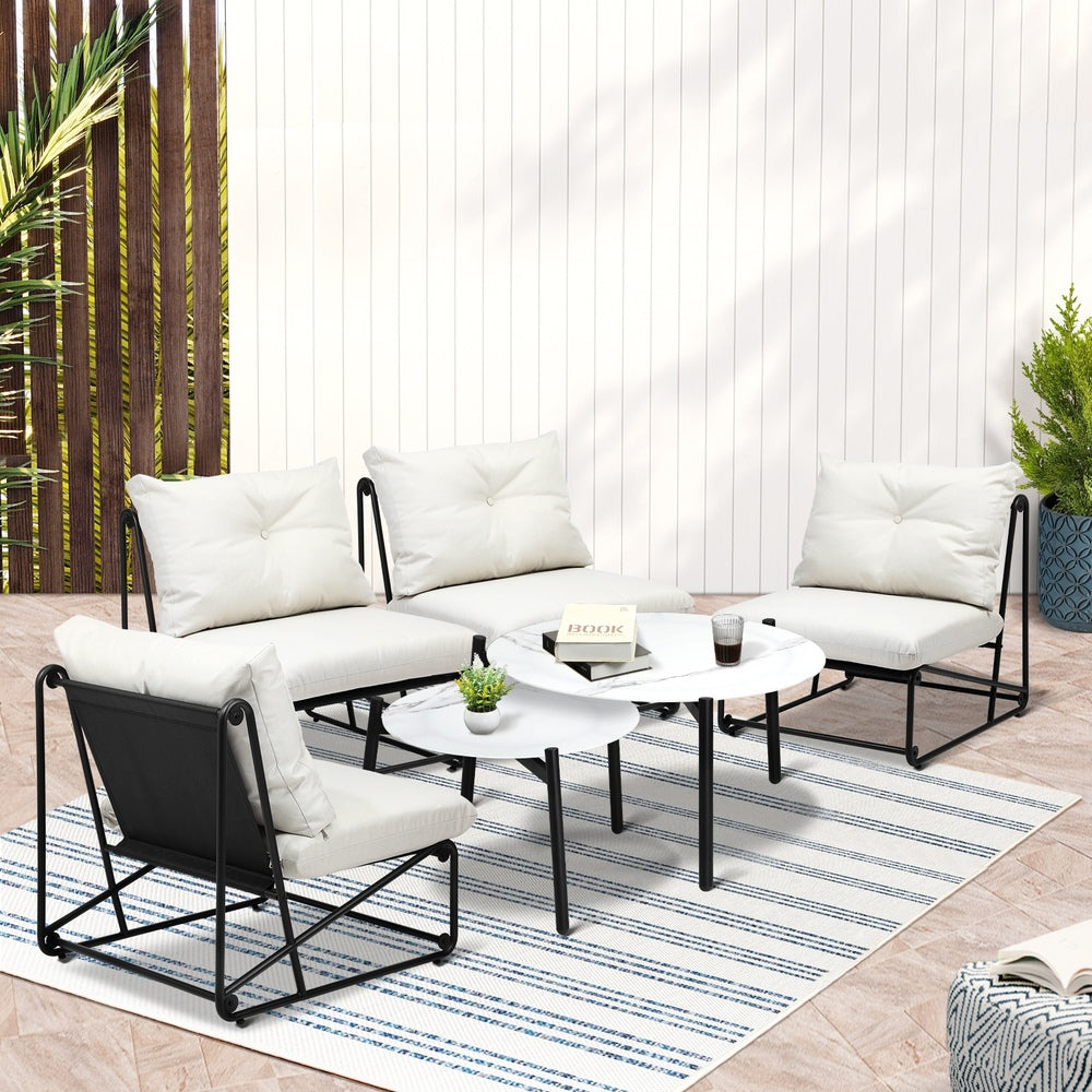 Livsip 6PCS Outdoor Sofa Set Nesting Coffee Table with Chairs Beige