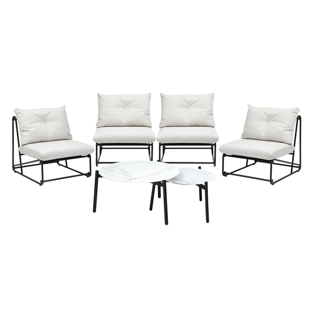 Livsip 6PCS Outdoor Sofa Set Nesting Coffee Table with Chairs Beige