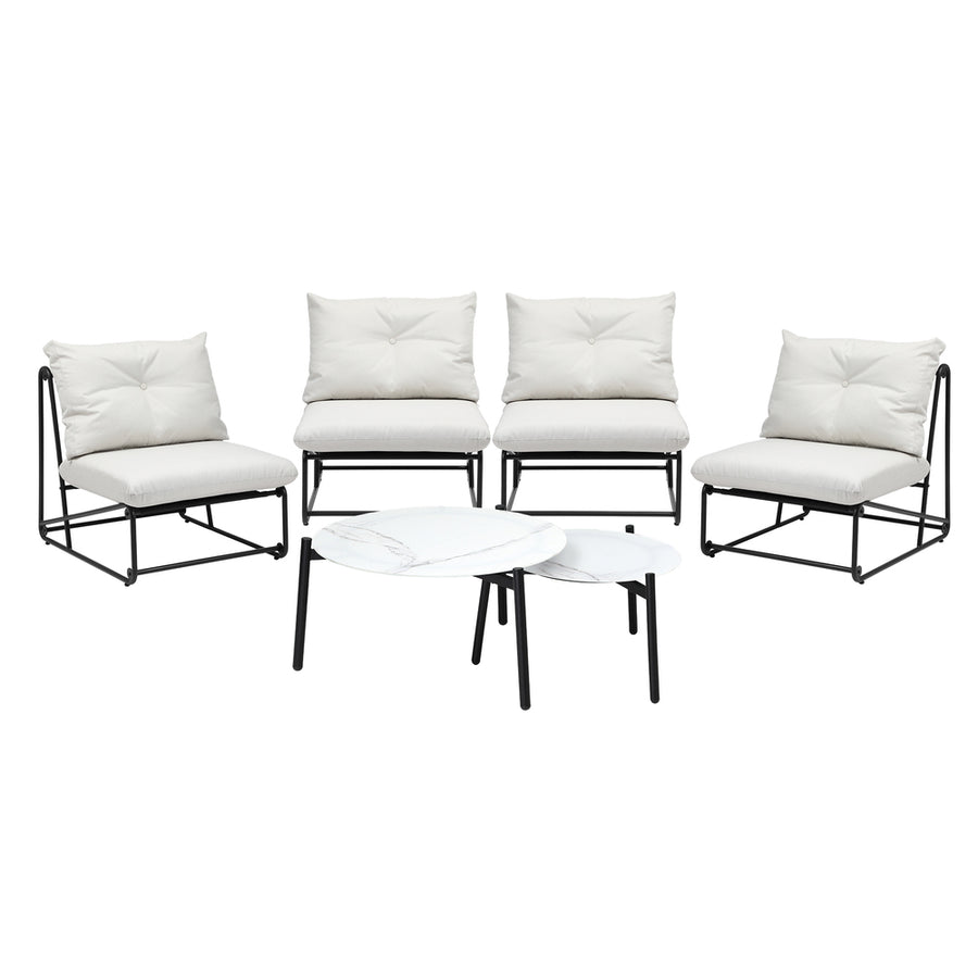 Livsip 6PCS Outdoor Sofa Set Nesting Coffee Table with Chairs Beige