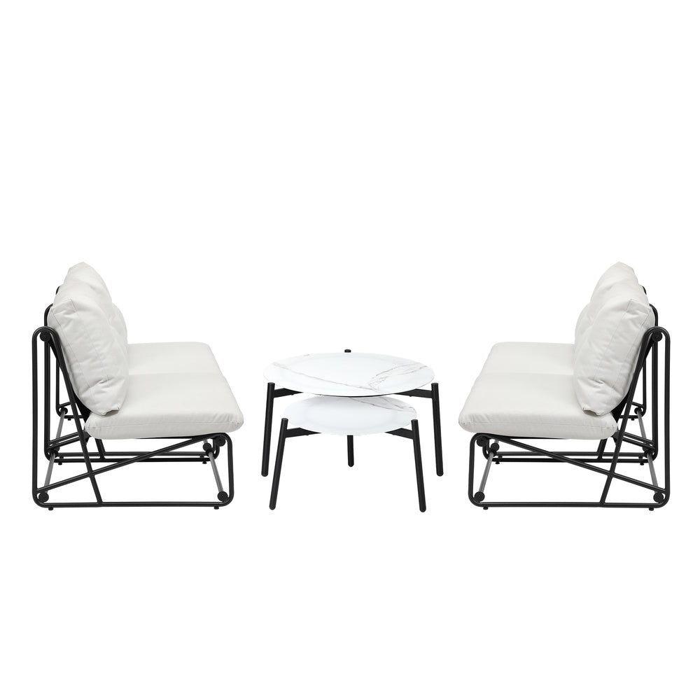 Livsip 6PCS Outdoor Sofa Set Nesting Coffee Table with Chairs Beige
