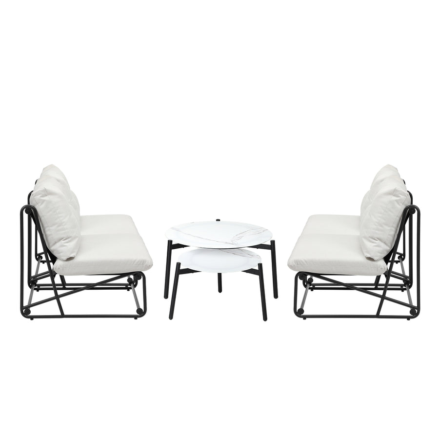 Livsip 6PCS Outdoor Sofa Set Nesting Coffee Table with Chairs Beige