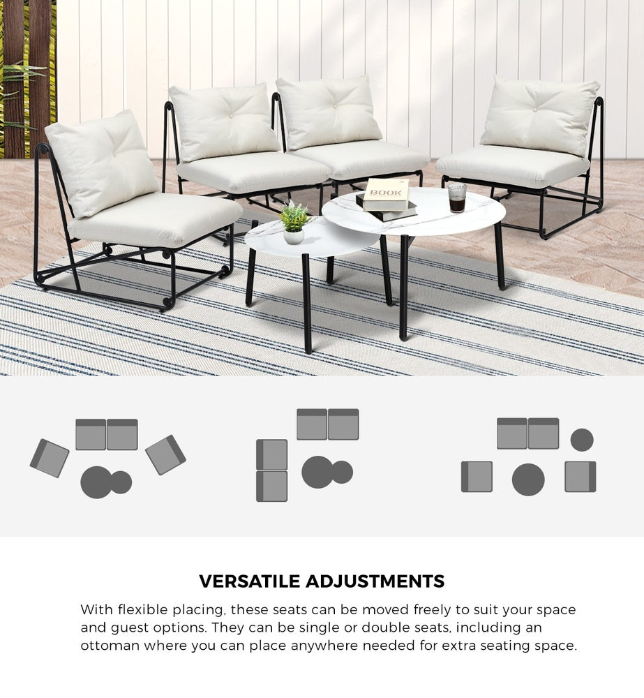 Livsip 6PCS Outdoor Sofa Set Nesting Coffee Table with Chairs Beige