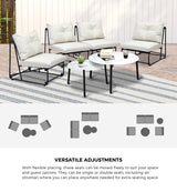 Livsip 6PCS Outdoor Sofa Set Nesting Coffee Table with Chairs Beige - Rear View
