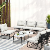 Livsip 8PCS Outdoor Sofa Set 2-in-1 Coffee Table with Chairs Beige - Rear View