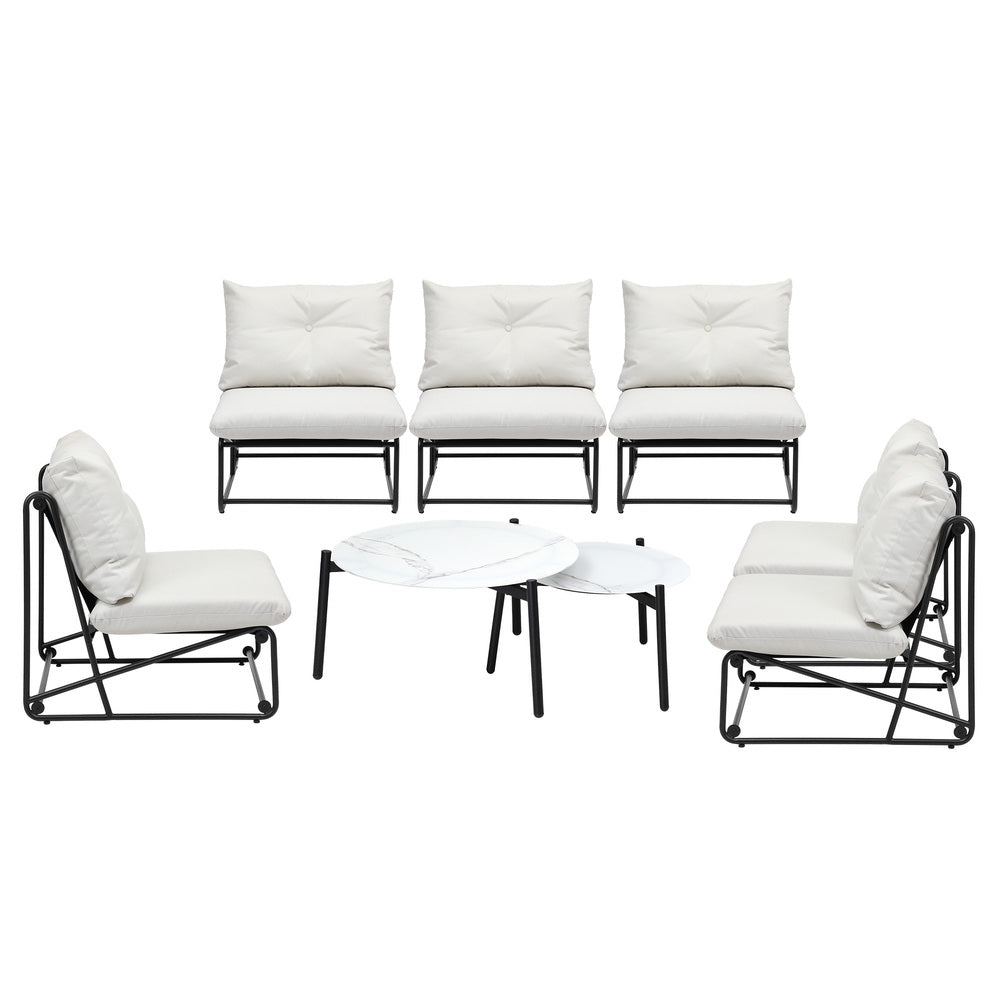 Livsip 8PCS Outdoor Sofa Set 2-in-1 Coffee Table with Chairs Beige