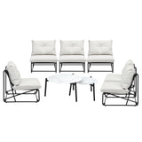 Livsip 8PCS Outdoor Sofa Set 2-in-1 Coffee Table with Chairs Beige